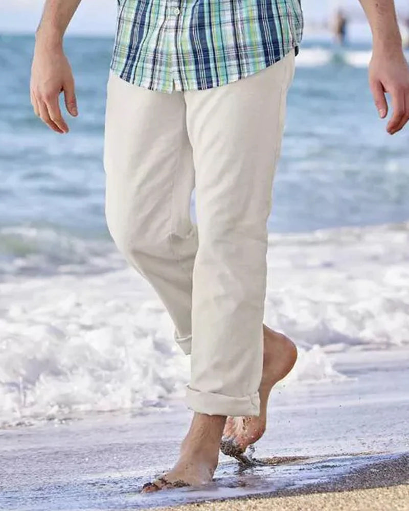 Cotton linen breathable solid color pants