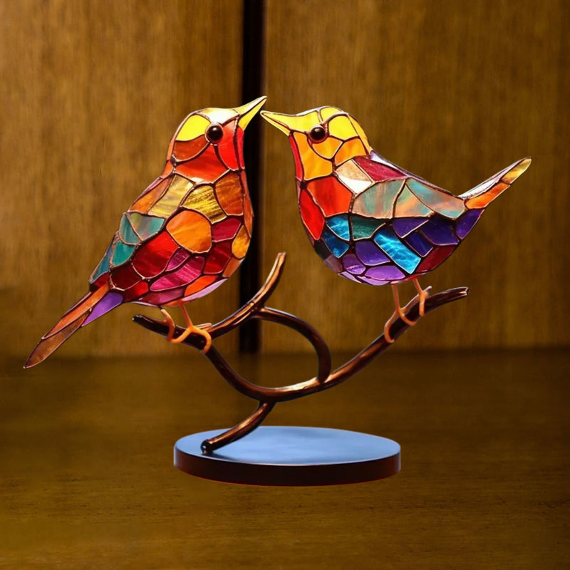 Birds on Branches Stained Glass Ornaments