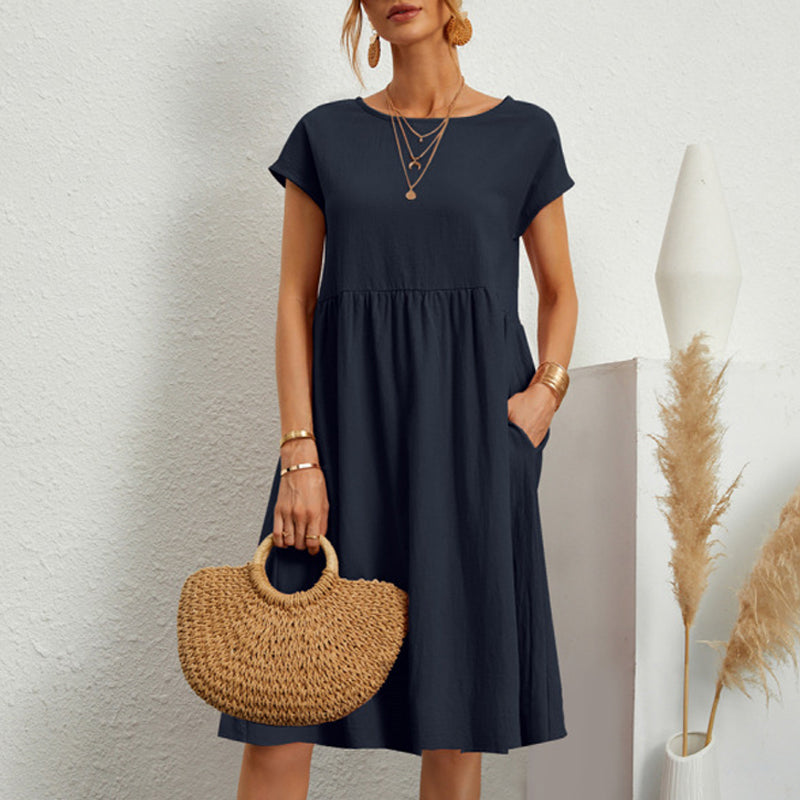 Cotton Crew Neck A-Line Dress