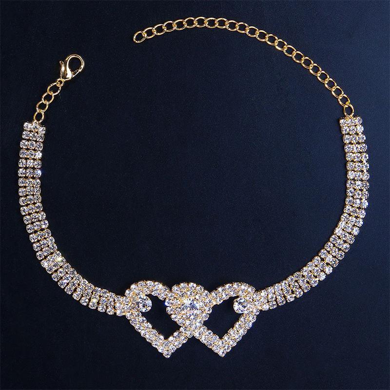 Fashion Rhinestone Double Heart Anklet