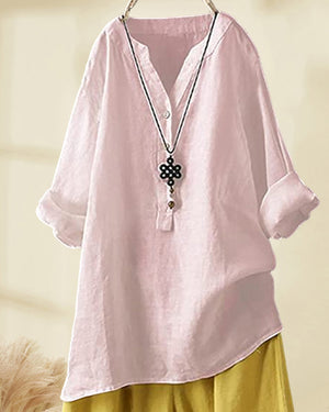 Solid color long sleeve button blouse