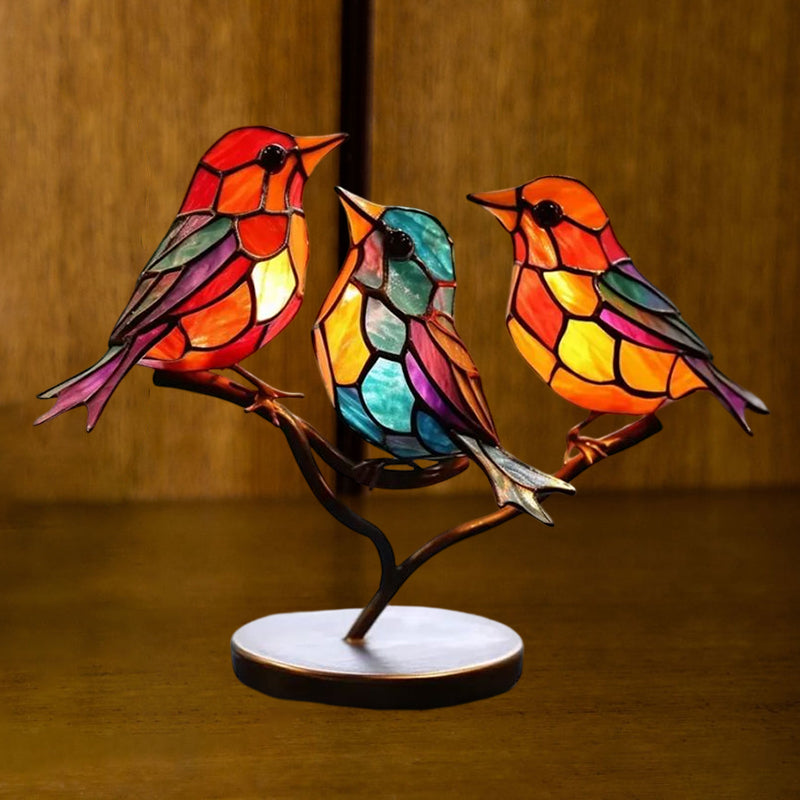 Birds on Branches Stained Glass Ornaments