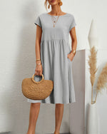 Round neck loose cotton and linen dress