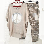 Women's Short Sleeve Top Camo Pants Two Piece Set