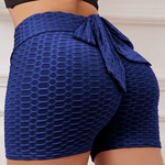 Honeycomb Textured Bow Tie Butt Lifting High Waist Shorts