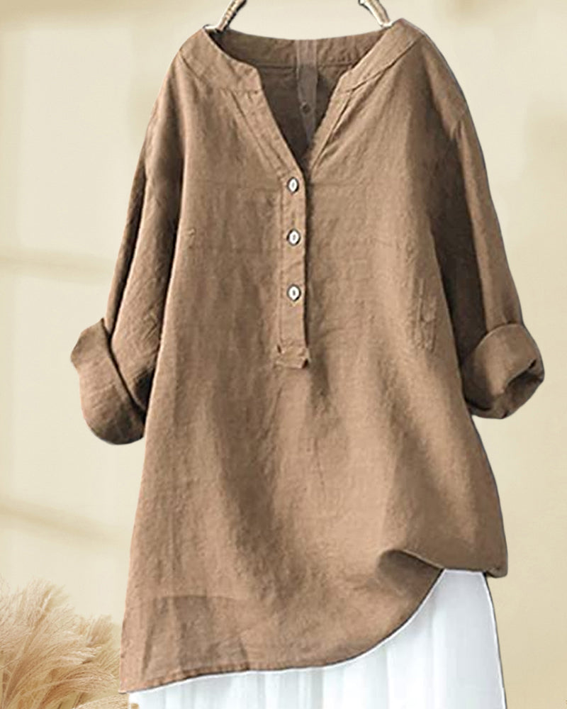 Solid color long sleeve button blouse