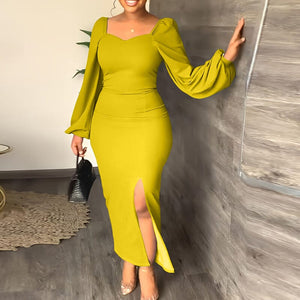 Long Sleeve Square Neck Slit Maxi Dresses