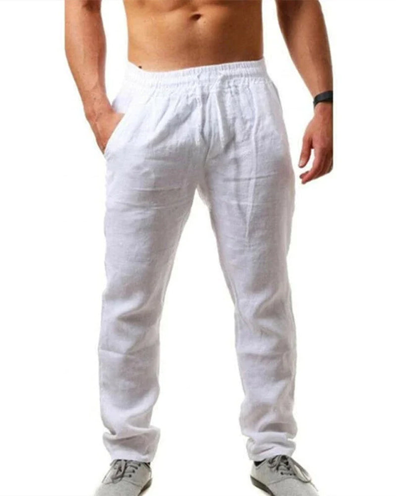 Cotton linen breathable solid color pants