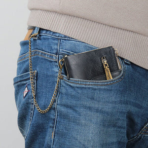 Men‘s RFID Wallet with Chain, Retro Bifold Card Holder Purse