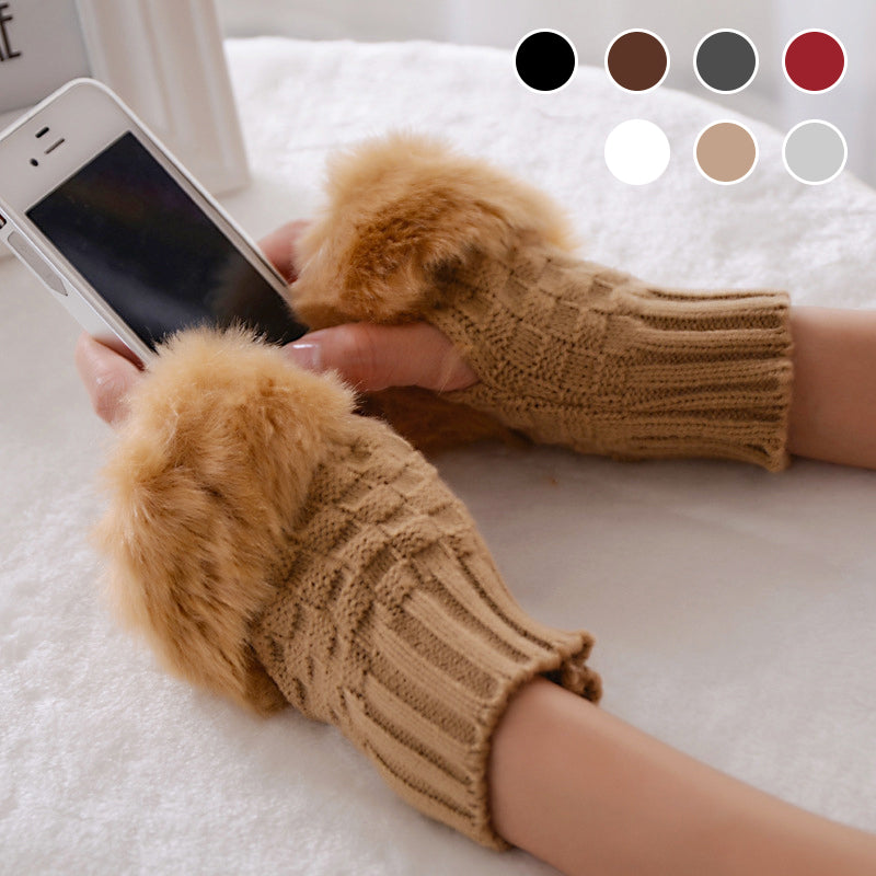 Faux Rabbit Fur Half Finger Gloves