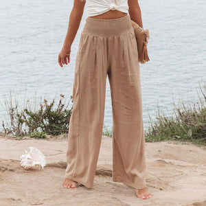 Fresh Air Linen Blend Pocketed Smocked Pants