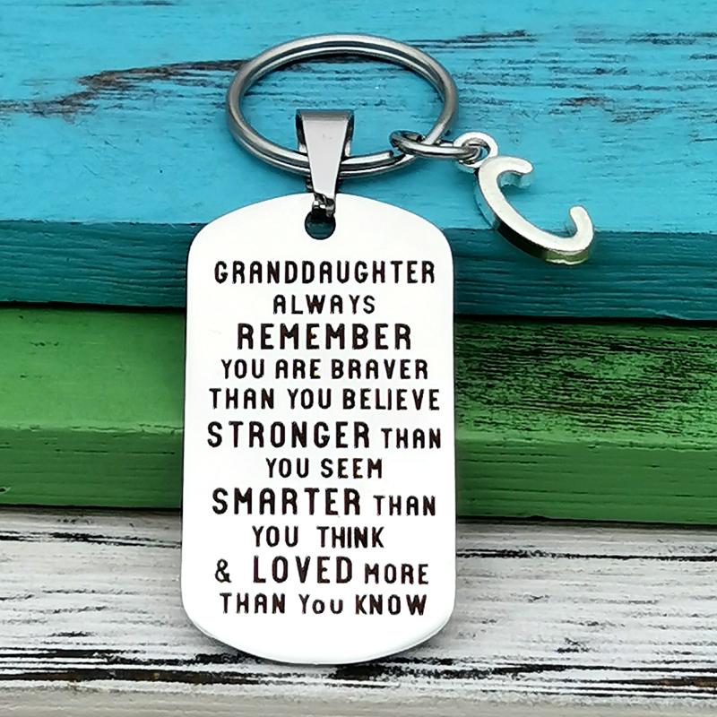 To My Grandson Granddaughter Son Daughter Gift Lettering Keychain