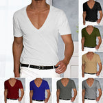 Men's Basic Deep V-Neck Cotton Short Sleeve T-Shirt