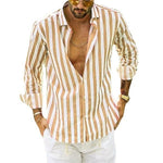 Spring Summer Men's Cotton Linen Striped Button Shirt