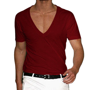 Men's Basic Deep V-Neck Cotton Short Sleeve T-Shirt