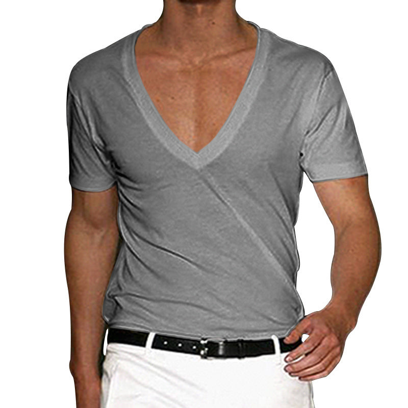 Men's Basic Deep V-Neck Cotton Short Sleeve T-Shirt