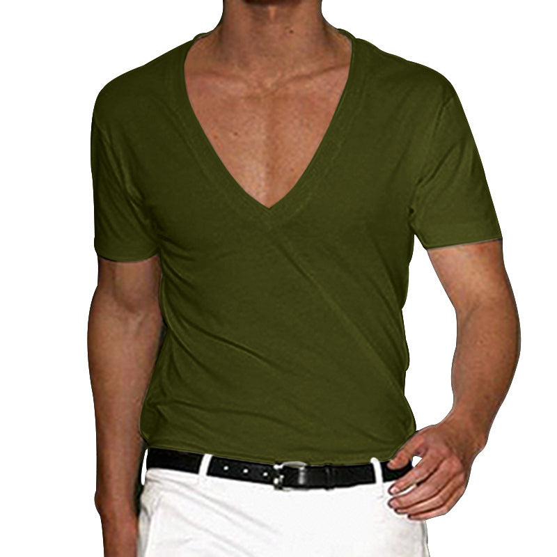 Men's Basic Deep V-Neck Cotton Short Sleeve T-Shirt