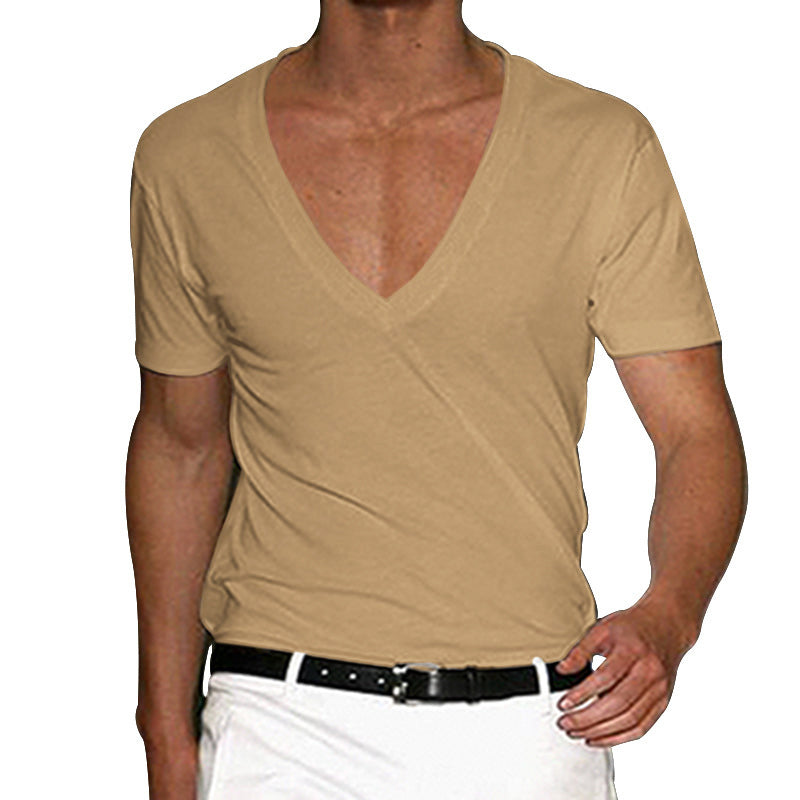 Men's Basic Deep V-Neck Cotton Short Sleeve T-Shirt