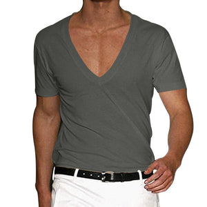 Men's Basic Deep V-Neck Cotton Short Sleeve T-Shirt